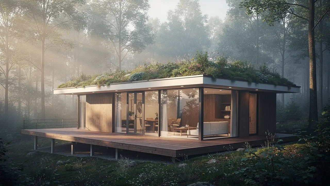 Waldhaus — Ökologisches Wohnhaus mit begrüntem Dach im Wald